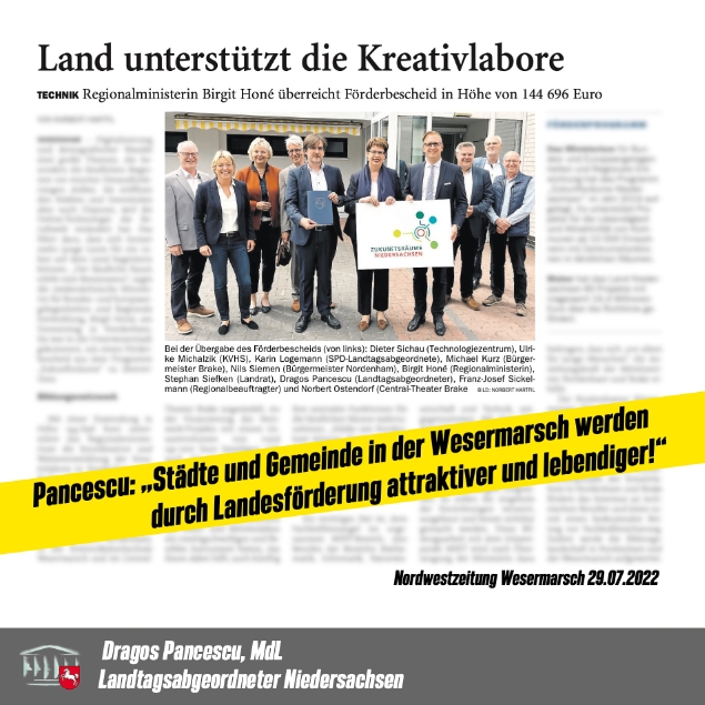 Land unterstützt die Kreativlabore